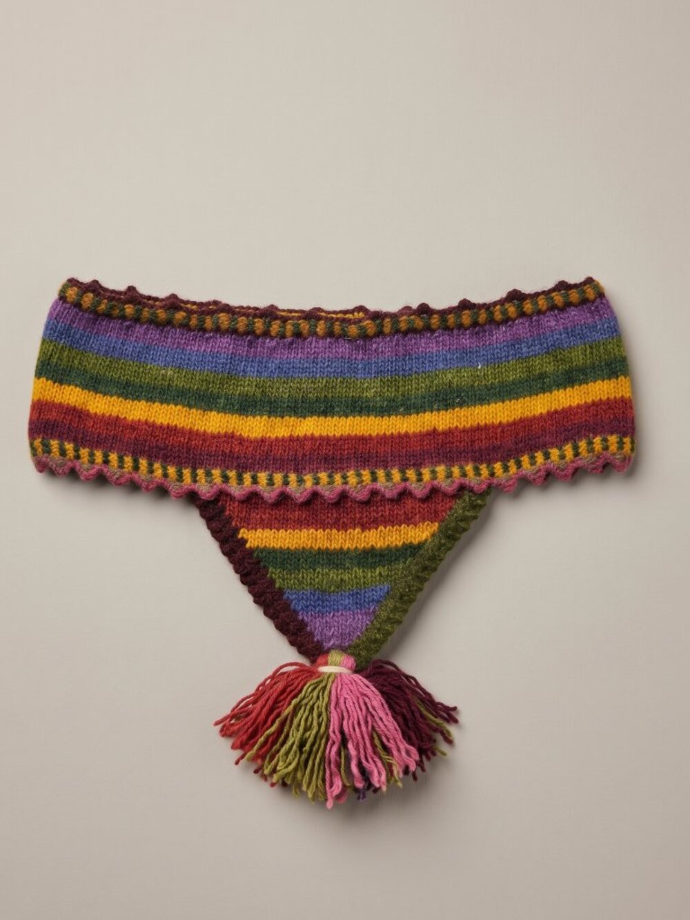 Handcrafted Andean Headband – Naturally Dyed Multicolor Wool with Tassel